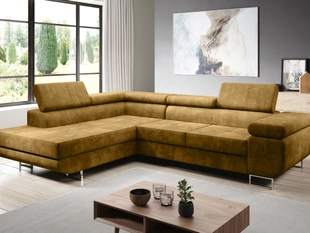 Ecksofa L-Form Links mit Schlaffunktion und Bettkasten Solam L Gelb