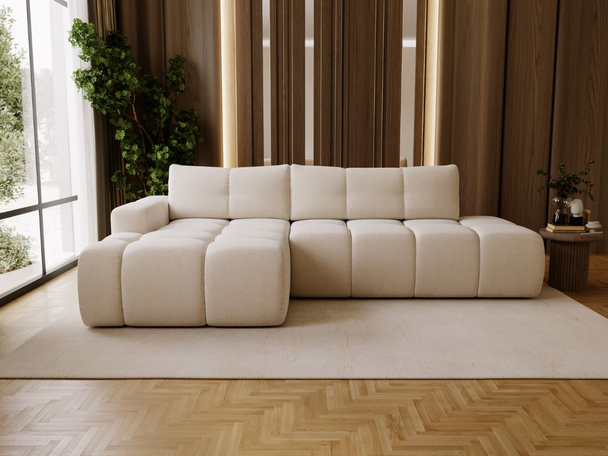Ecksofa L-Form Links mit Schlaffunktion und Bettkasten Montero Creme