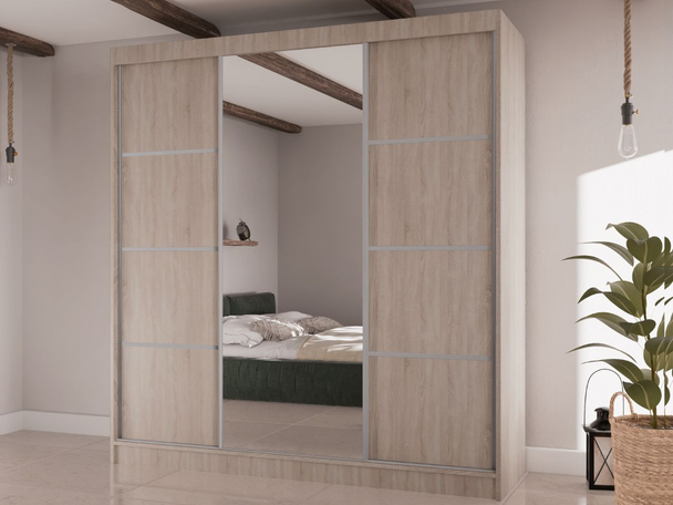 Schiebetürenschrank mit Spiegel 200 cm Vello Eiche Sonoma