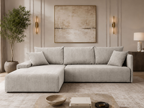 Ecksofa L-Form mit Schlaffunktion und Bettkasten Merivo Beige