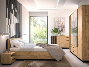 Schlafzimmermöbelset im Industriestil Lavore Wotan Eiche, Schwarz matt