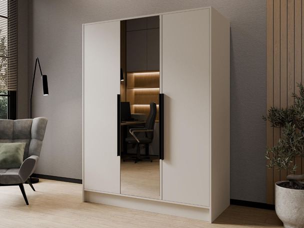 Kleiderschrank mit Spiegel 150 cm Lucca Kaschmir mit schwarzen Griffen
