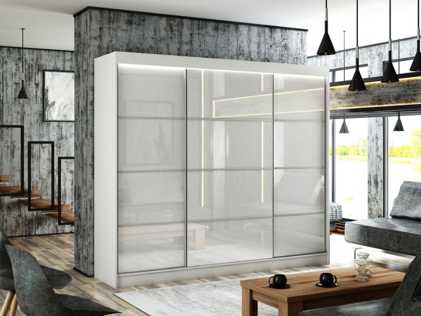 Schiebetürenschrank mit Sprossen 250 cm mit LED-Beleuchtung Ponti Weiß