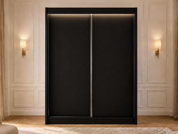 Schiebetürenschrank 150 cm mit LED-Beleuchtung Diano Schwarz