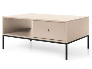 Couchtisch mit Stauraum und Schwarz Metallbeine Amor Beige