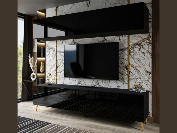 Wohnwand für das Wohnzimmer auf Goldenen Metallbeinen Noaé Weiß Hochglanz