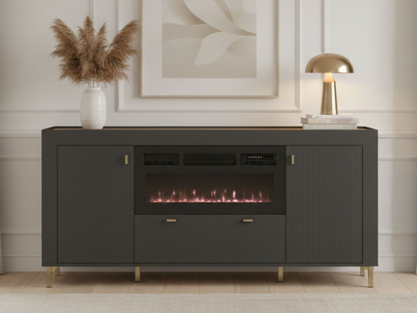 Kommode mit Türen, Schublade und Kamin Messina Schwarz