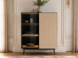 Standvitrine mit einer Glastür, LED-Beleuchtung für das Wohnzimmer Auroé Eiche Vicenza