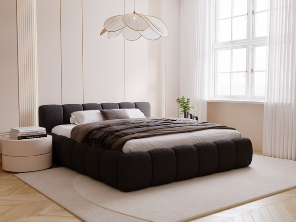 Polsterbett mit Bettkasten und Lattenrost 120x200 Cloud Low Bouclé-Stoff Schwarz