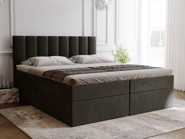 Boxspringbett mit Bettkasten 160x200 Mocca Dunkelgrau