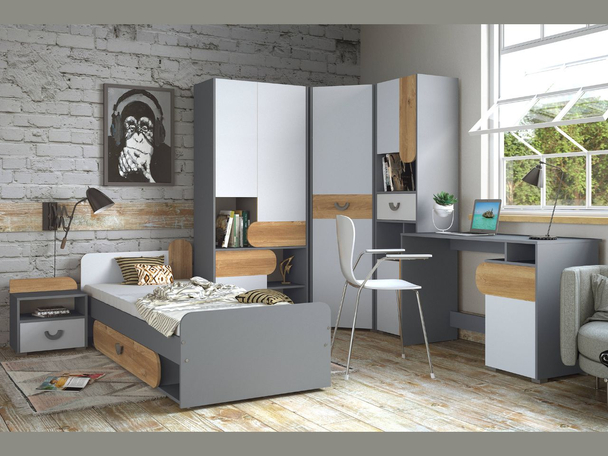 Ein Möbel-Set für ein Jugendzimmer Casa Nash Eiche, Weiß, Grau
