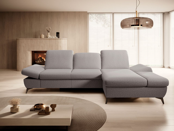 Ecksofa L-Form Rechts mit Schlaffunktion und Bettkasten Hannover Grau