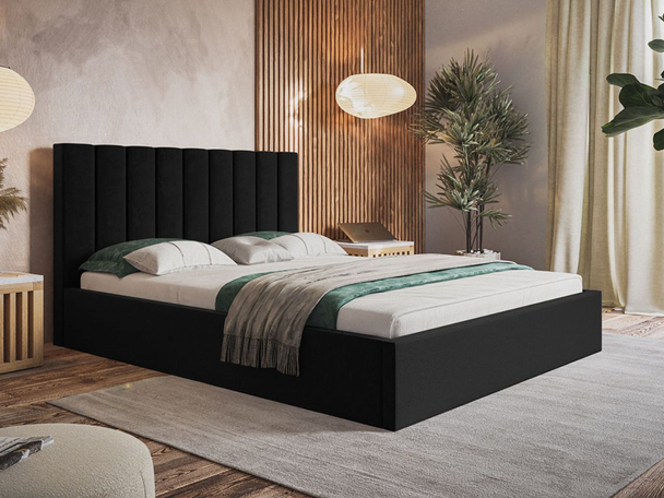 Polsterbett mit Bettkasten und Lattenrost 140x200 Sesto Schwarz