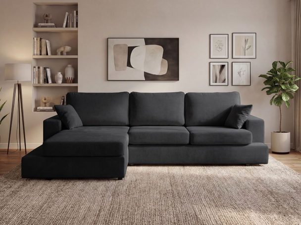 Ecksofa L-Form fürs Wohnzimmer Nesto Links Schwarz