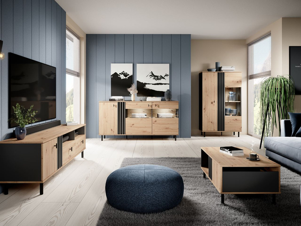 Wohnzimmer-Set Malone Artisan Eiche, Anthrazit