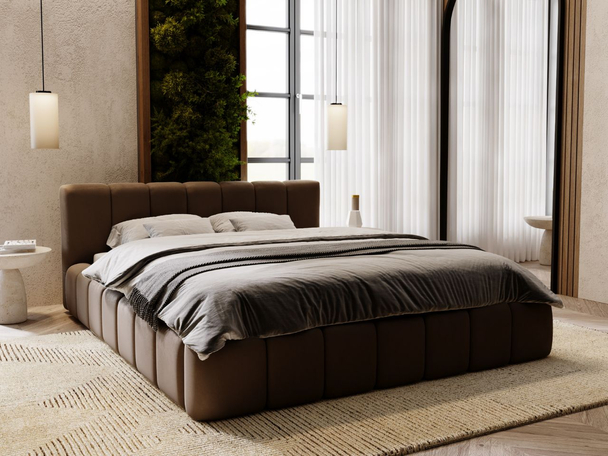 Polsterbett mit Bettkasten und Lattenrost 140x200 Split Braun