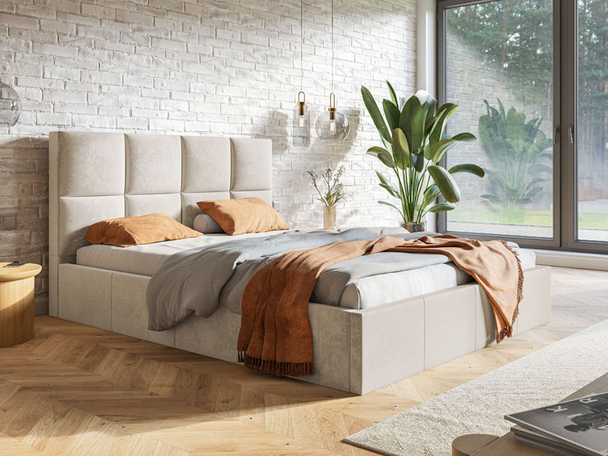 Polsterbett mit Bettkasten und Lattenrost 180x200 Malo Beige
