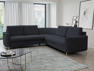 Ecksofa L-Form Rechts mit Schlaffunktion und Bettkasten Limon Dunkelblau