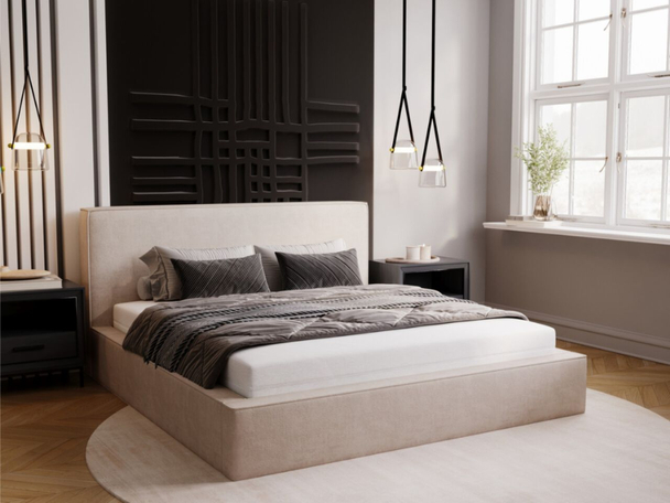 Polsterbett mit Bettkasten und Lattenrost 200x200 Monaco Beige