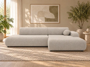 Ecksofa L-Form mit Schlaffunktion und Bettkasten Lisso Rechts Cremefarben