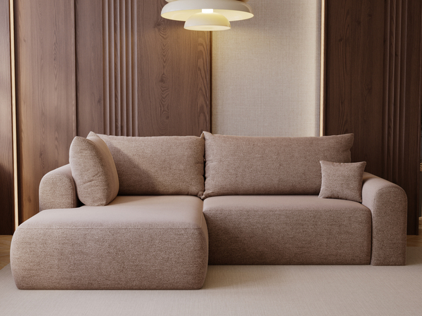 Ecksofa L-Form mit Schlaffunktion und Bettkasten Savana Bis Dunkelbeige