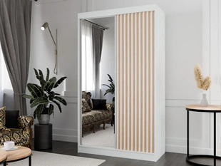 Schiebetürenschrank mit Spiegel und Lamellen 120 cm Loreto Weiß