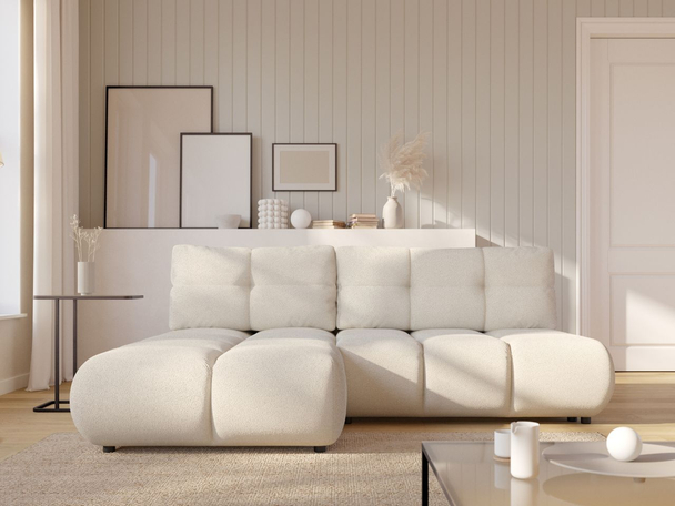 Ecksofa mit Schlaffunktion und Bettkasten Links Milet Creme