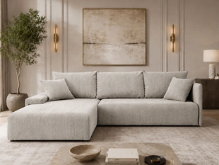 Ecksofa L-Form mit Schlaffunktion und Bettkasten Merivo Beige