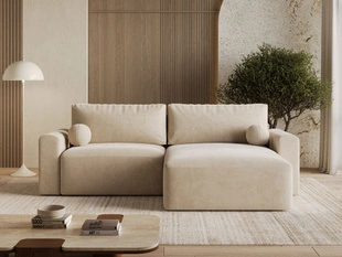 Ecksofa L-Form mit Schlaffunktion und Bettkasten Aurora Beige