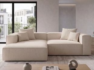 Designer Ecksofa L-Form mit Ottomane links Vellaro aus Bouclé-Stoff Beige