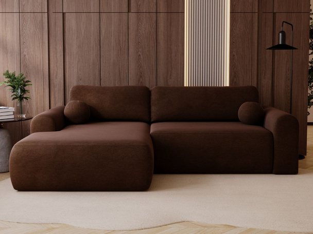 Ecksofa L-Form mit Schlaffunktion und Bettkasten Savana Links Braun