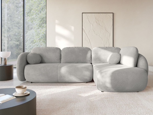 Ecksofa mit Schlaffunktion und Bettkasten Rechts Carino Hellgrau