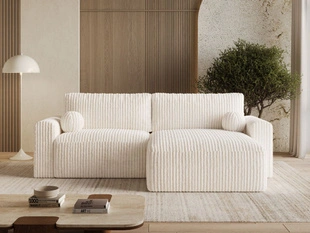 Ecksofa L-Form mit Schlaffunktion und Bettkasten Aurora Creme