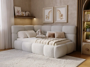 Gepolstertes Jugend-Einzelbett mit Bettkasten und Lattenrost 90x200 Modo One Rechts Grau