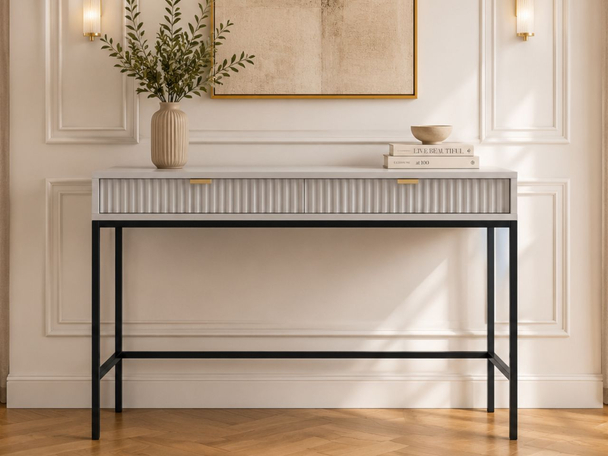 Schminktisch mit Schubladen Amber Grau, Schwarz Frame