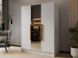 Kleiderschrank mit Spiegel 150 cm Lucca Weiß mit goldenen Griffen