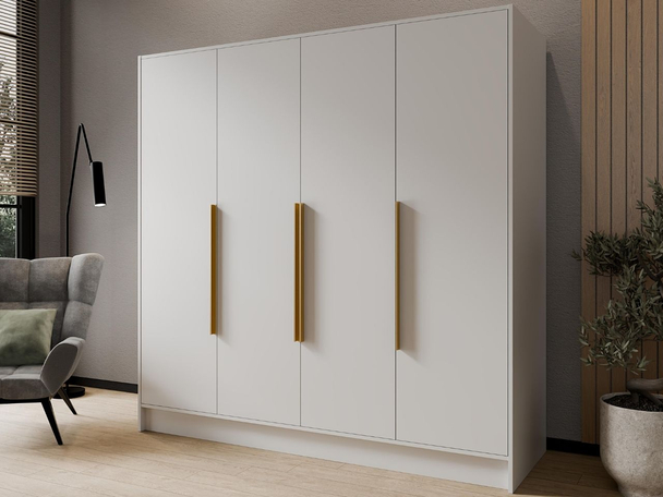 Kleiderschrank 200 cm Perugia Weiß mit goldenen Griffen