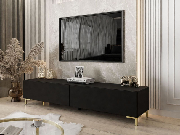 TV-Lowboard mit Türen auf Goldenen Beinen 175 cm Sorelle Schwarz Matt