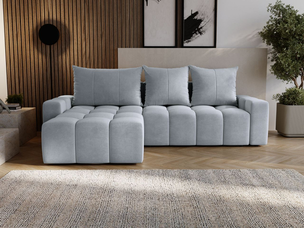 Ecksofa L-Form mit Schlaffunktion und Bettkasten Bresso Hellgrau