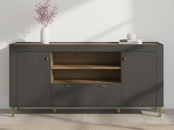 Kommode mit Türen und Schublade Messina Schwarz