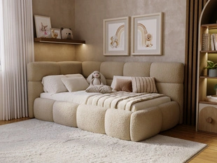 Gepolstertes Jugend-Einzelbett mit Bettkasten und Lattenrost 90x200 Modo One Rechts Dunkelbeige