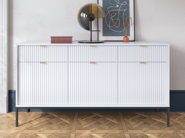 Kommode mit Türen und Schubladen Amber Weiß, Schwarz Frame