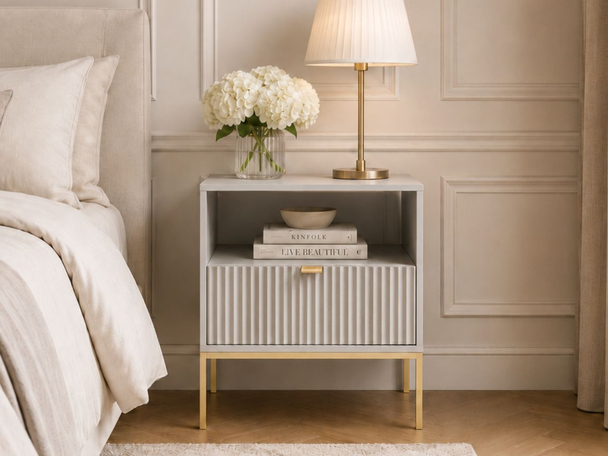 Nachtschrank mit Schublade Amber Grau, Gold Frame