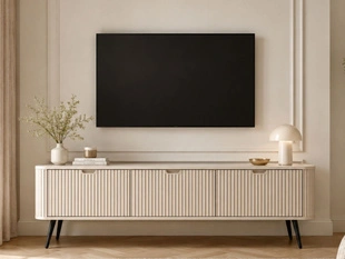 TV-Lowboard mit Türen Viva Beige auf Schwarzen Beinen