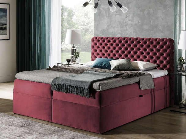 Boxspringbett mit Bettkasten 200x200 Cleo Rot