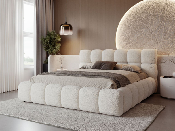 Polsterbett mit Bettkasten und Lattenrost 180x200 Modo aus Bouclé-Stoff Beige