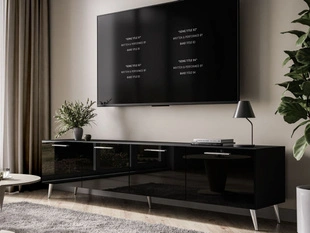 TV-Lowboard mit Türen auf Silbernen Metallbeinen 200 cm Noaé Schwarz Hochglanz