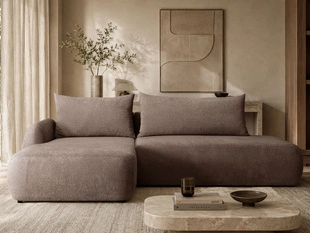 Ecksofa L-Form mit Schlaffunktion und Bettkasten Velis Braun