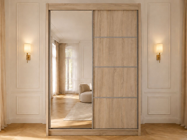 Schiebetürenschrank mit Spiegel 150 cm mit LED-Beleuchtung Portel Eiche Sonoma