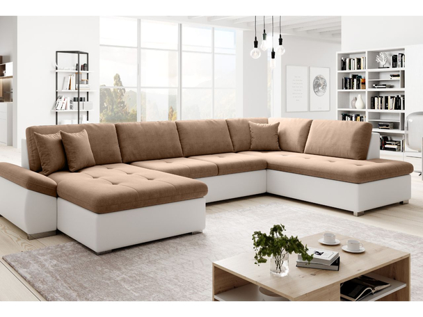 Wohnlandschaft mit Schlaffunktion Rechts Moni U Braun, Weiß